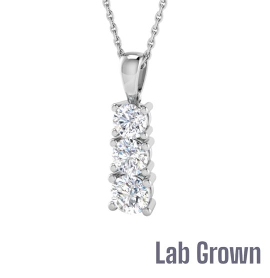 Lab Grown 9ct White Gold Brilliant Cut Diamond Trilogy Pendant & Chain 0.96ct