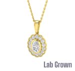 Lab Grown 9ct Yellow Gold Oval Cut & Brilliant Cut Diamond Halo Pendant & Chain 0.70ct