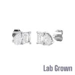 Lab Grown 9ct White Gold Pear Cut & Emerald Cut Diamond Toi Et Moi Earrings 0.98ct