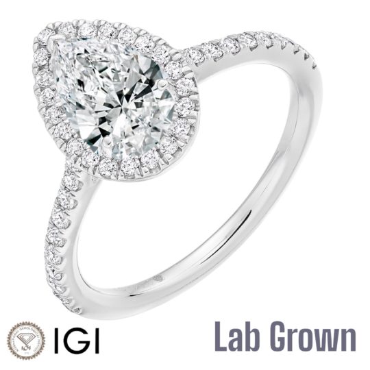 Lab Grown Platinum Pear Shape Diamond Halo Engagement Ring 1.40ct