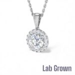 Lab Grown 9ct White Gold Brilliant Cut Diamond Halo Pendant & Chain 0.61ct