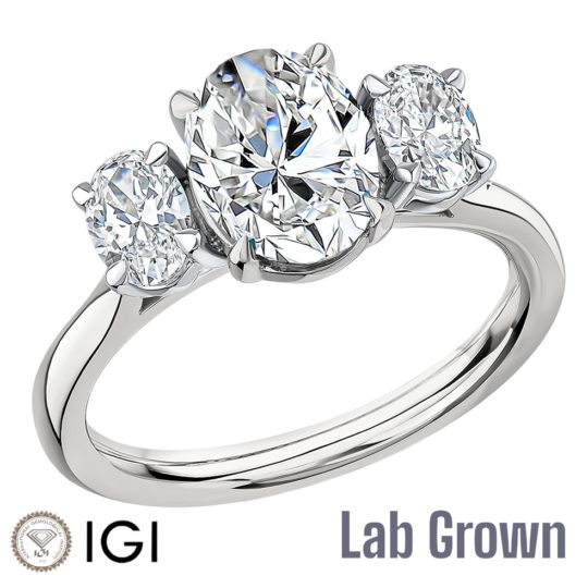 Lab Grown Platinum Oval Cut Diamond Trilogy Engagement Ring 2.30ct