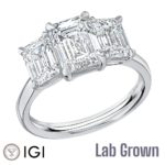 Lab Grown Platinum Emerald Cut Diamond Trilogy Engagement Ring 4.00ct