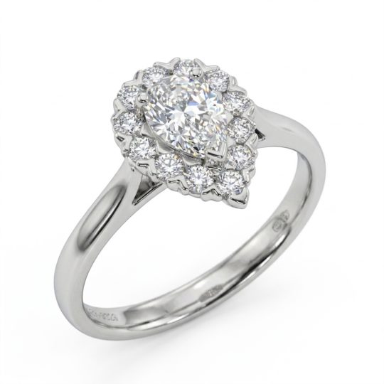 Platinum Pear Shape Diamond Halo Engagement Ring 0.90ct