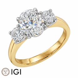 Lab-Grown 18ct Yellow Gold Oval Cut & Brilliant Cut Diamond Trilogy Engagement Ring 2.20ct