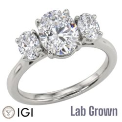 Lab Grown Platinum Oval Cut Diamond Trilogy Engagement Ring 2.30ct