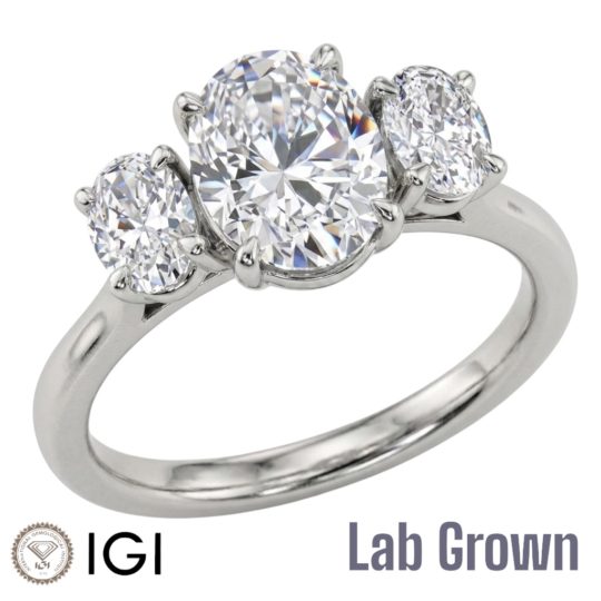 Lab Grown Platinum Oval Cut Diamond Trilogy Engagement Ring 2.30ct