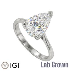 Lab Grown Platinum Pear Shape Diamond Solitaire Engagement Ring 2.50ct