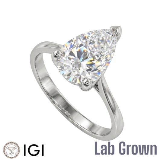 Lab Grown Platinum Pear Shape Diamond Solitaire Engagement Ring 2.50ct
