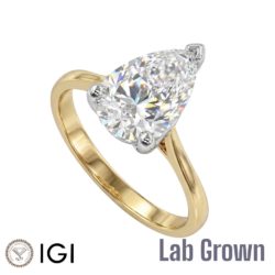 Lab Grown 18ct Yellow Gold Pear Shape Diamond Solitaire Engagement Ring 2.50ct