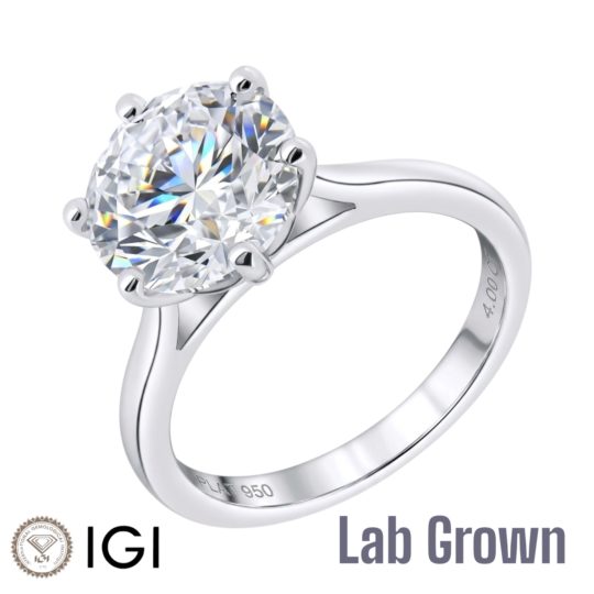 Lab Grown Platinum Brilliant Cut Diamond Solitaire Engagement Ring 4.00ct