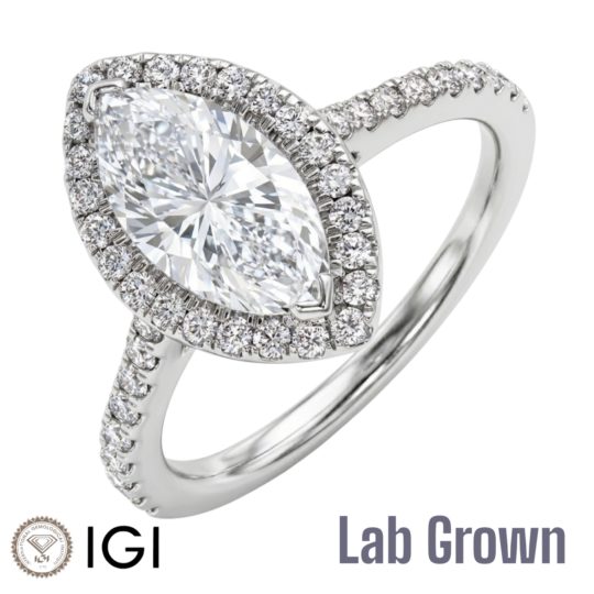 Lab Grown Platinum Marquise Cut Diamond Halo Engagement Ring 2.54ct