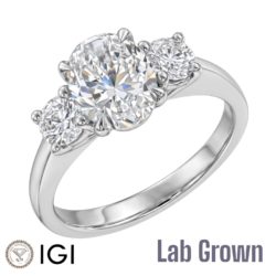 Lab Grown Platinum Oval Cut & Brilliant Cut Diamond Trilogy Engagement Ring 2.20ct