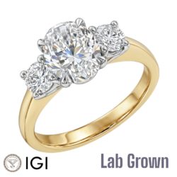 Lab Grown 18ct Yellow Gold Oval Cut & Brilliant Cut Diamond Trilogy Engagement Ring 2.20ct