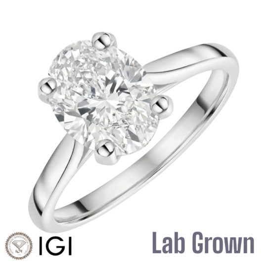 Lab Grown Platinum Oval Cut Diamond Solitaire Engagement Ring 2.00ct