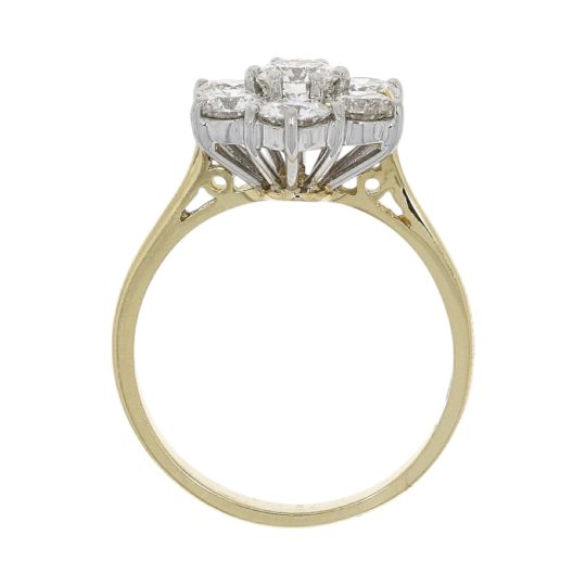 18ct Yellow Gold Brilliant Cut Diamond Flower Cluster Ring 1.50ct