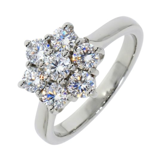 Platinum Brilliant Cut Diamond Flower Cluster Ring 1.00ct