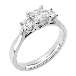 Platinum Princess Cut & Brilliant Cut Diamond Trilogy Engagement Ring 0.80ct