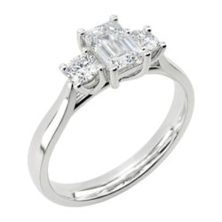 Platinum Emerald Cut & Brilliant Cut Diamond Trilogy Engagement Ring 0.92ct