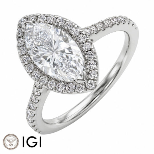 Lab-Grown Platinum Marquise Cut Diamond Halo Engagement Ring 2.54ct