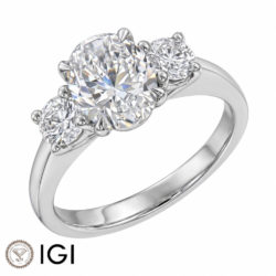 Lab-Grown Platinum Oval Cut & Brilliant Cut Diamond Trilogy Engagement Ring 2.20ct