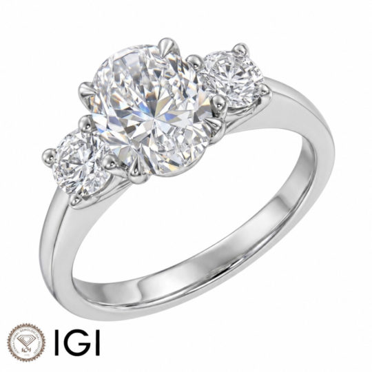 Lab-Grown Platinum Oval Cut & Brilliant Cut Diamond Trilogy Engagement Ring 2.20ct