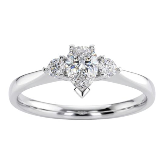 Platinum Pear Shape & Brilliant Cut Diamond Trilogy Engagement Ring 0.52ct