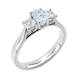 Platinum Oval Cut & Brilliant Cut Diamond Trilogy Engagement Ring 0.72ct