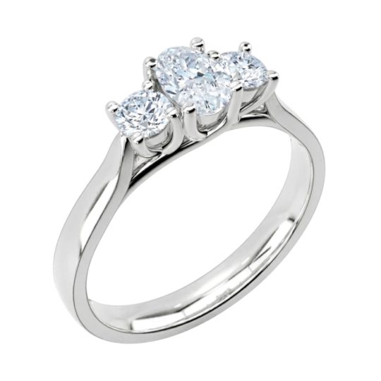 Platinum Oval Cut & Brilliant Cut Diamond Trilogy Engagement Ring 0.72ct