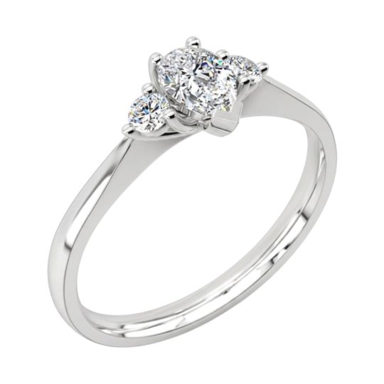 Platinum Pear Shape & Brilliant Cut Diamond Trilogy Engagement Ring 0.52ct