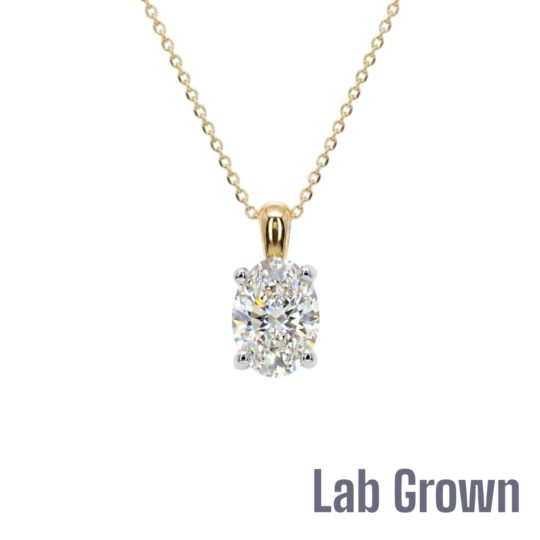 Lab Grown 9ct Yellow Gold Oval Cut Diamond Pendant & Chain 1.08ct