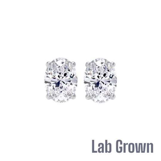 Lab Grown 9ct Yellow Gold Oval Cut Diamond Stud Earrings 2.09ct