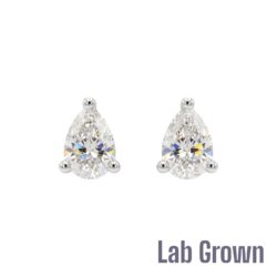 Lab Grown 9ct White Gold Pear Shape Diamond Stud Earrings 1.50ct