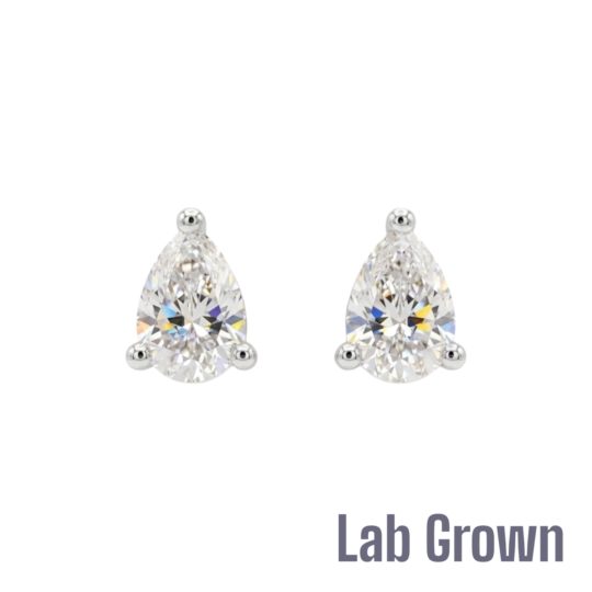 Lab Grown 9ct White Gold Pear Shape Diamond Stud Earrings 1.50ct