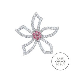18ct White Gold Diamond & Pink Tourmaline Flower Pendant 0.74ct