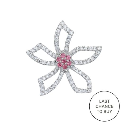 18ct White Gold Diamond & Pink Tourmaline Flower Pendant 0.74ct