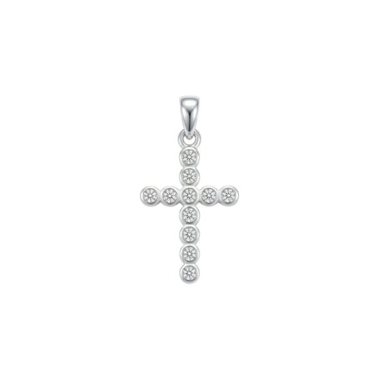 Sterling Silver Cubic Zirconia Bezel Set Cross Pendant
