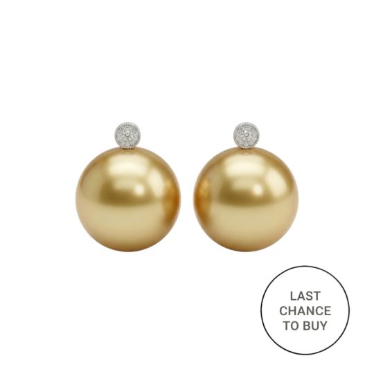 18ct White Gold Golden South Sea Pearl & Diamond Stud Earrings