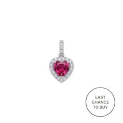 Petite 18ct White Gold Diamond & Pink Sapphire Heart Halo Pendant 0.10ct