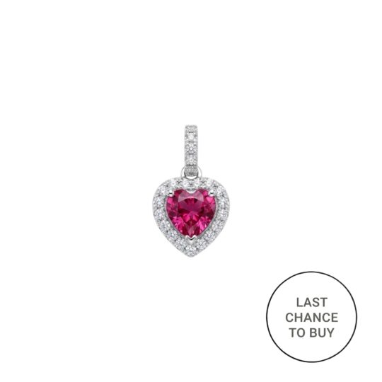 Petite 18ct White Gold Diamond & Pink Sapphire Heart Halo Pendant 0.10ct