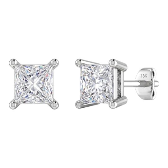 18ct White Gold Princess Cut Diamond Stud Earrings 1.00ct (GIA)