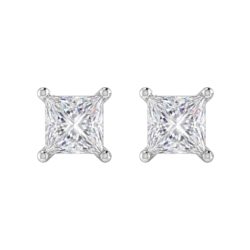 18ct White Gold Princess Cut Diamond Stud Earrings 1.00ct (GIA)