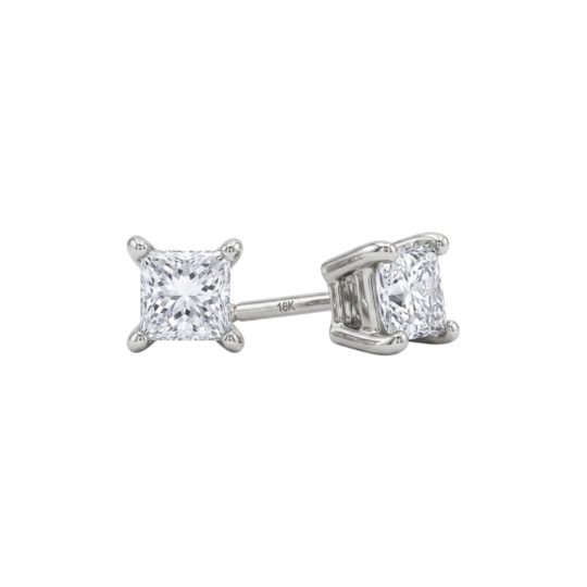 18ct White Gold Princess Cut Diamond Stud Earrings 0.40ct