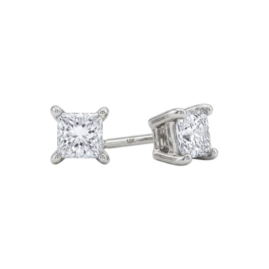 18ct White Gold Princess Cut Diamond Stud Earrings 0.50ct