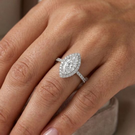 Lab Grown Platinum Marquise Cut Diamond Halo Engagement Ring 2.54ct