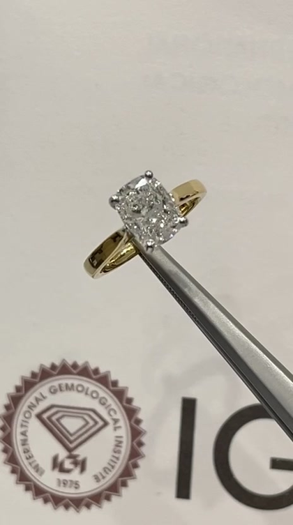 Finished elongated cushion-cut engagement ring