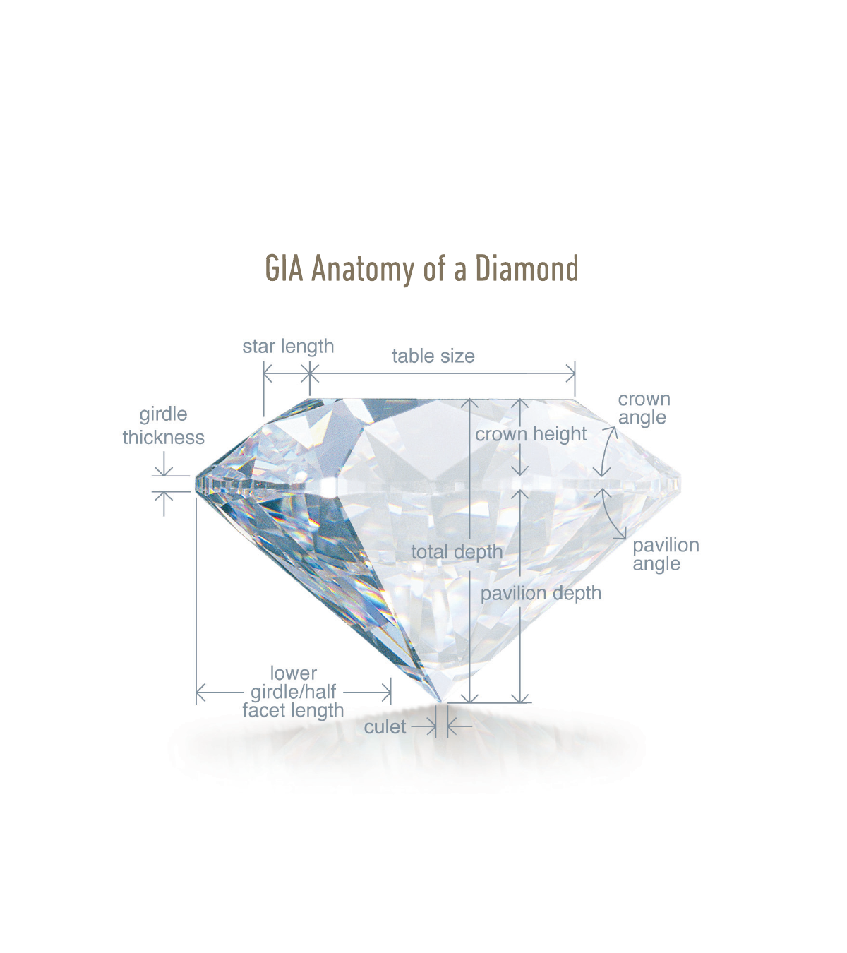 GIA anatomy diagram of a round brilliant diamond