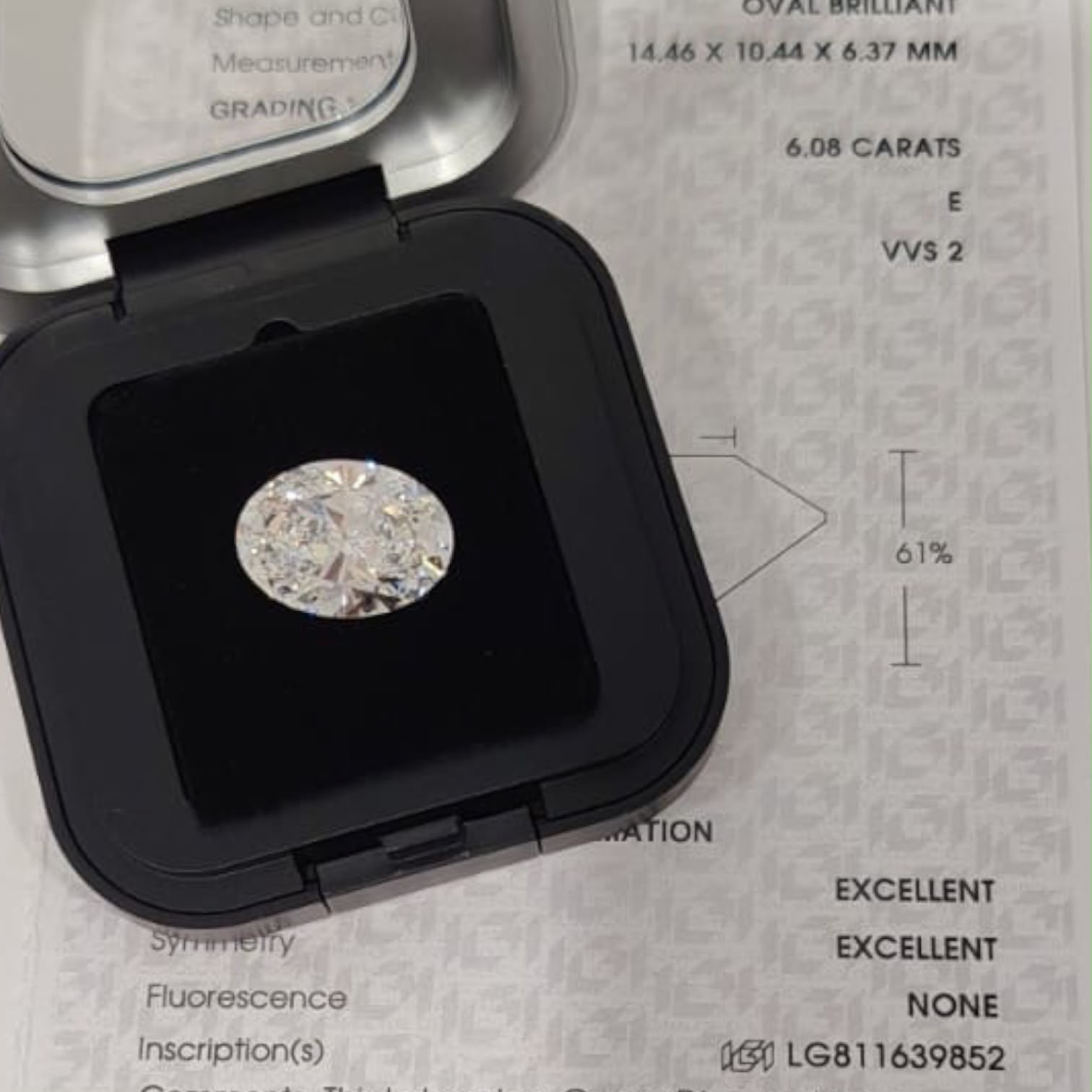 IGI-graded 6.08ct lab-grown oval brilliant diamond