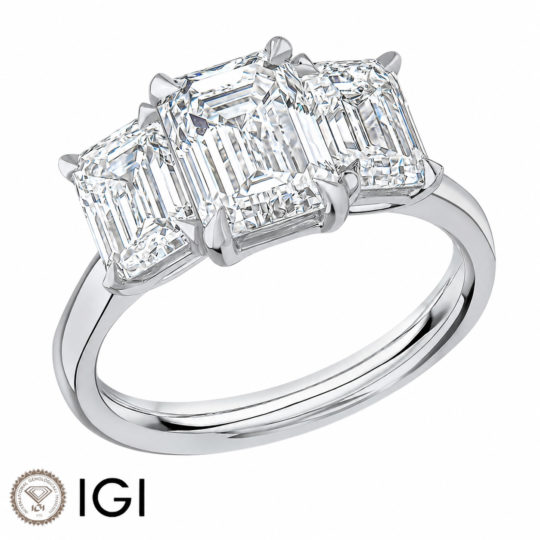 Lab-Grown Platinum Emerald Cut Diamond Trilogy Engagement Ring 4.00ct