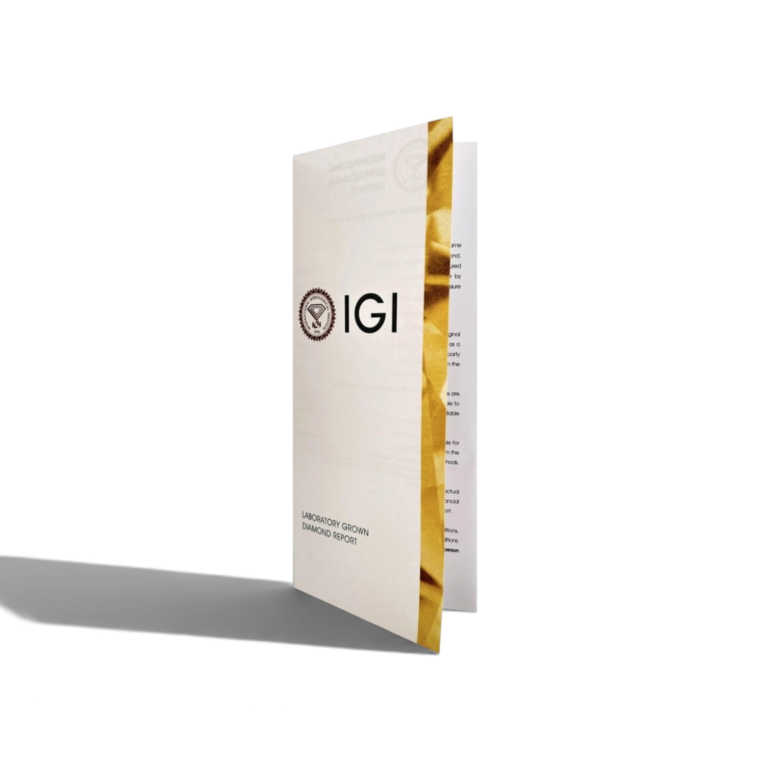 Example IGI Laboratory Grown Diamond Report folder for a lab-grown diamond